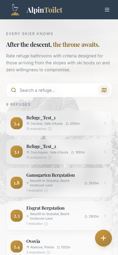 Screenshot dell'app AlpinToilet